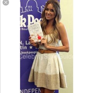 Lorick Nick tan strapless sweetheart dress.